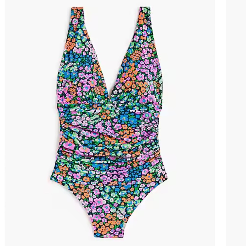 J. Crew V-Neck Ruched One-Piece Swimsuit